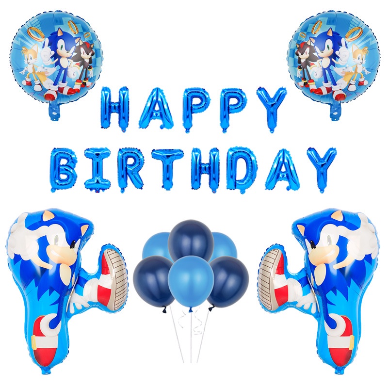 Set Bong Bóng Hình Nhím Sonic Trang Trí Tiệc Sinh Nhật