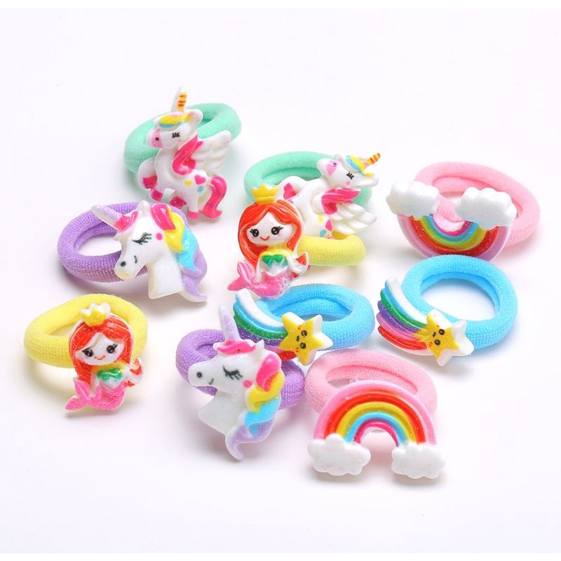 Sét 10 cọng dây thun cột tóc chun buộc tóc gắn trái cây ngựa pony dễ thương cho bé gái