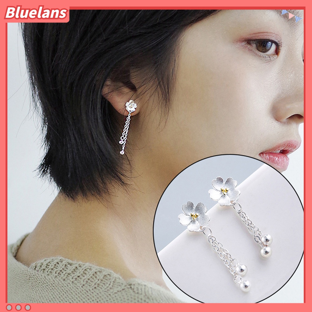 Khuyên tai hoa dáng dài tua rua thanh lịch cho nữ