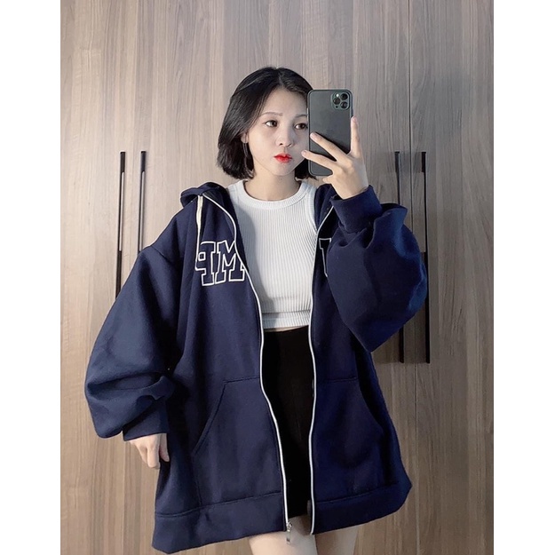 Áo khoác Nỉ Hoodie mũ 2 lớp from rộng tay bồng khóa kéo, Áo hoodie zip unisex in chữ JUMP T268