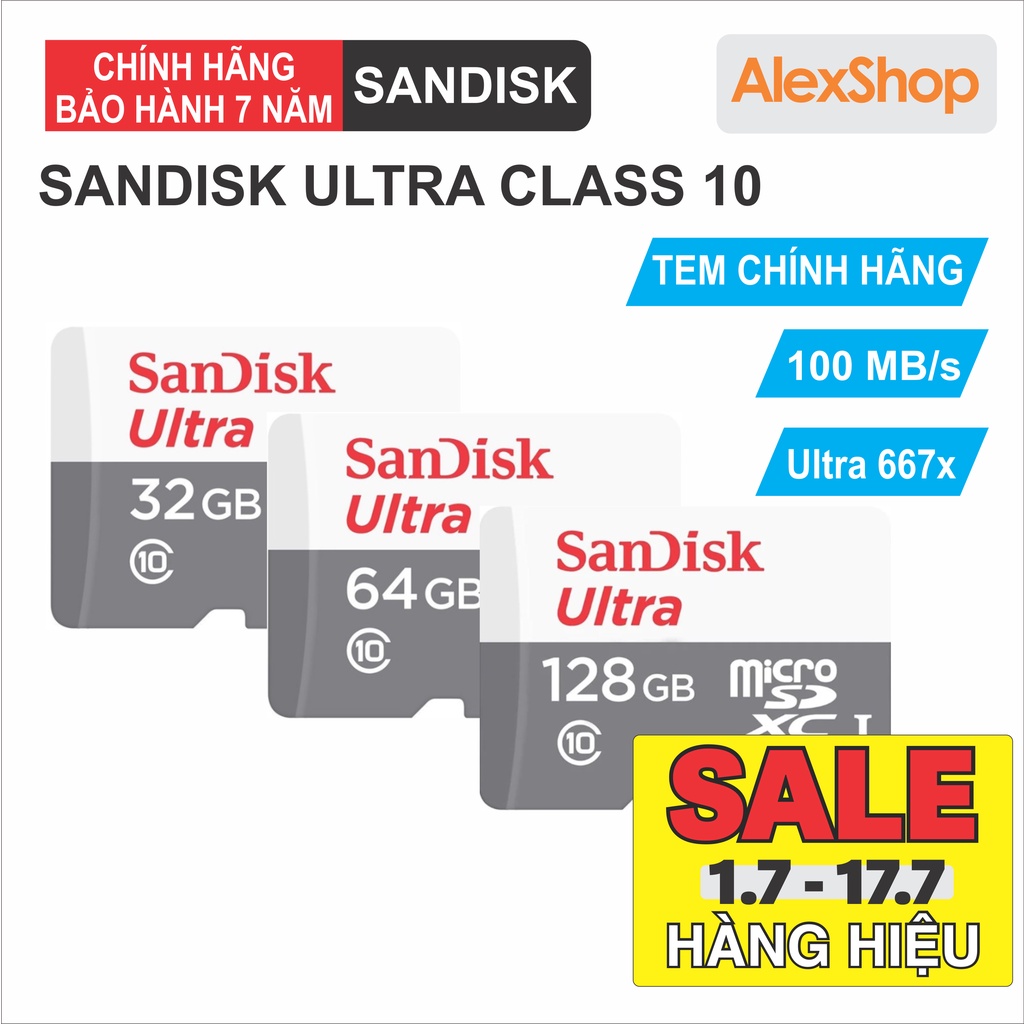[CHÍNH HÃNG]  Thẻ Nhớ MicroSD SanDisk Ultra 16/32/64/128GB 100MB/s Chính Hãng Có Tem Chính Hãng