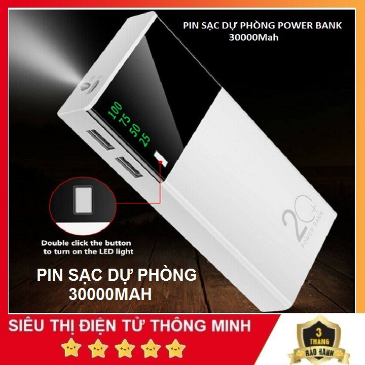 Pin Sạc Dự Phòng, Dung Lượng 20000mAh Màn LED có đèn Pin