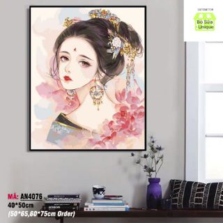 (Khung dày 2.5 cm)Tranh số hóa Cô gái Cổ Trang mã AN4076 size 40x50 đã căng khung và đầy đủ phụ kiện