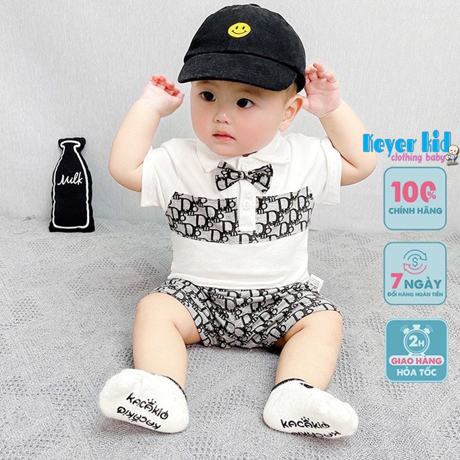 Bộ quần áo cộc tay cổ bẻ kèm nơ công tử bé trai KEYER KIDS chất cotton trẻ em (6 tháng - 5 tuổi) SZ37