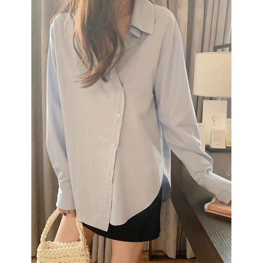 Áo Sơ Mi Tay Dài Cài Nút Bên Hông / Chân Váy Chữ A Lưng Cao Phong Cách Hàn Quốc Hàng Mới 45266