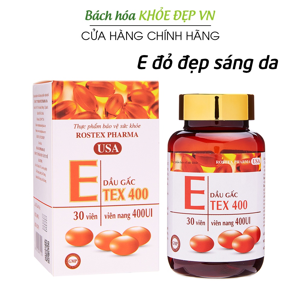 Viên uống đẹp vitamin e đỏ 400 iu, dầu gấc, lô hội giảm nám sạm da, chống lão hóa - Chai 30 viên