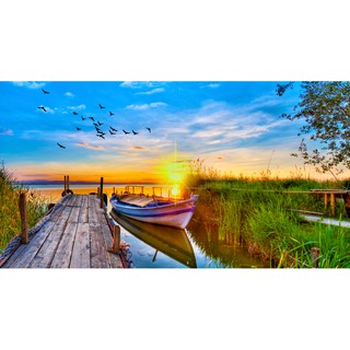 Tranh dán tường Phong cảnh hoàng hôn chiều tím, tranh dán tường 3d hiện đại (tích hợp sẵn keo)