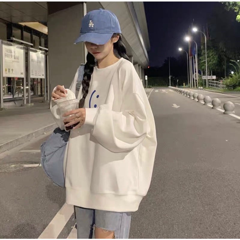 Áo Sweater Mặt Cười- Áo Nỉ Cổ Tròn Mặt Cười Dáng Rộng Unisex Nam Nữ