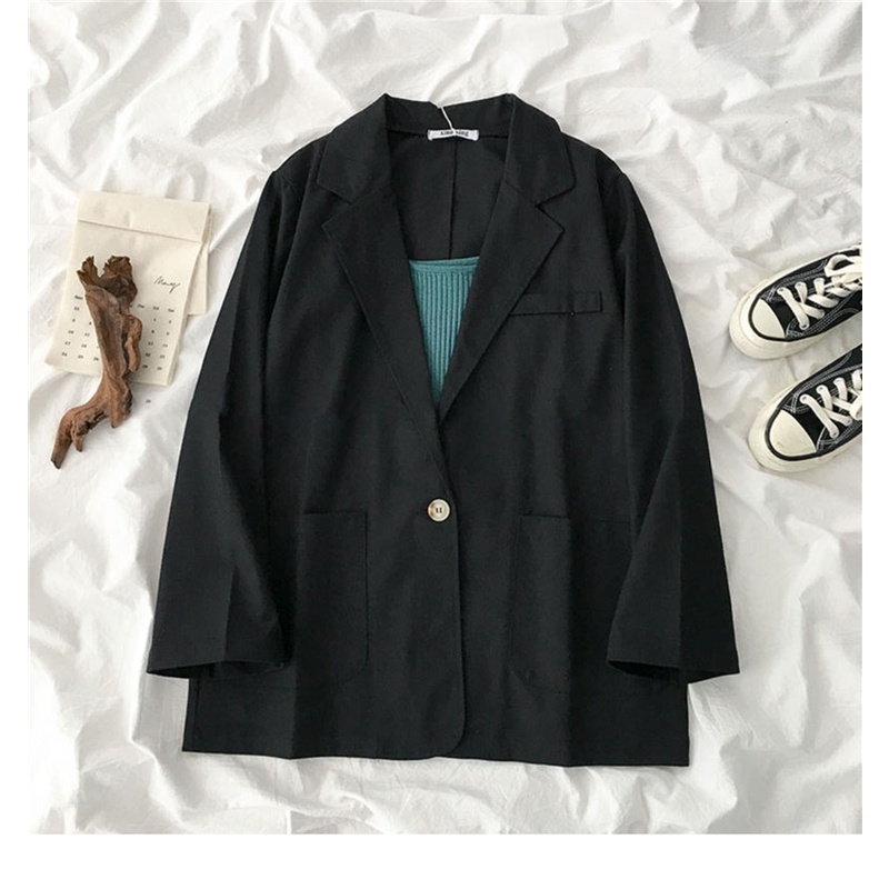 Áo khoác blazer kaki trơn phong cách retro Hàn Quốc 2 màu be, đen