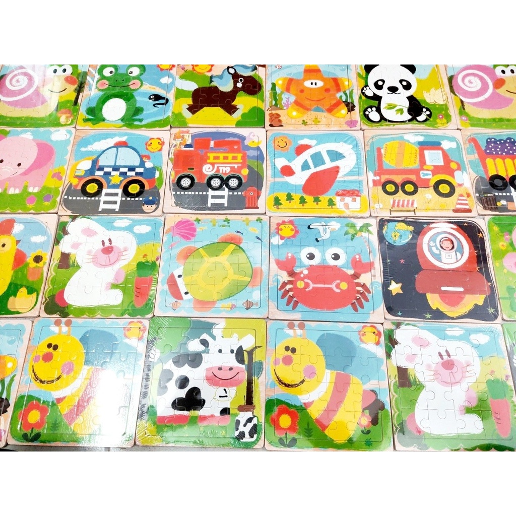 Tranh ghép gỗ 9/16 mảnh nhiều mẫu đa dạng cho bé loại đẹp (giao mẫu không trùng nhau)- Size lớn 18*18cm