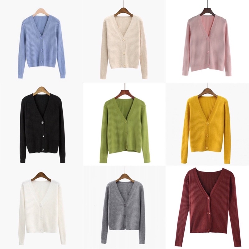 Áo Cardigan Len Áo khoác mỏng Nữ Dệt Kim Tay Dài Cổ V Basic Kiểu Quảng Châu K-6