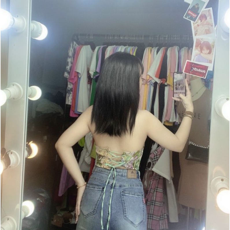 Áo thổ cẩm kiểu yếm cổ trụ đan dây sau lưng chất vải bố Cam Kết Hàng Y Hình kèm ảnh thật chính chủ ( size từ 40-55kg)