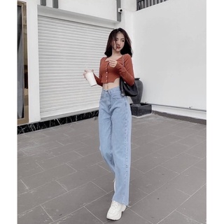 Set áo croptop cut eo và quần jean suông