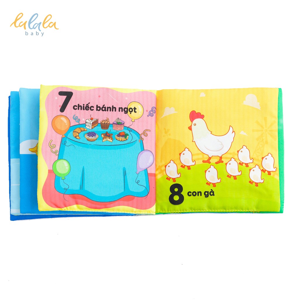 Sách vải Lalala Baby kích thích đa giác quan chủ đề Số đếm, kích thước 15x15cm 12 trang cho bé 0 - 4 tuổi