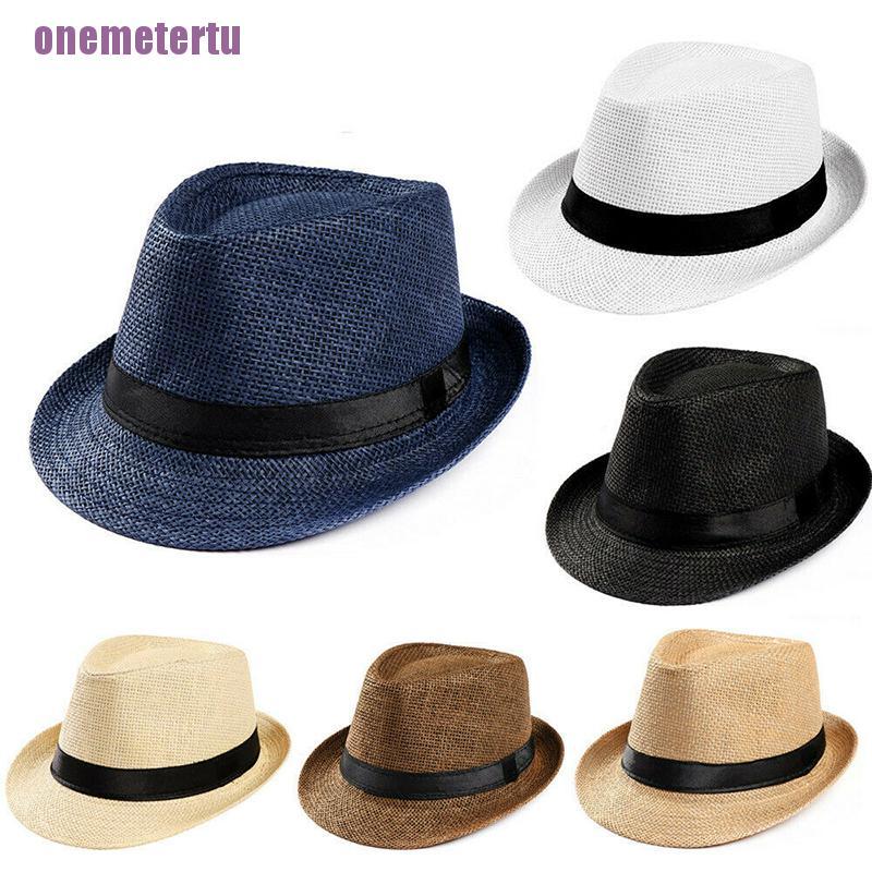 Mũ cối Fedora Trilby làm từ rơm rộng vành đi biển dành cho nam