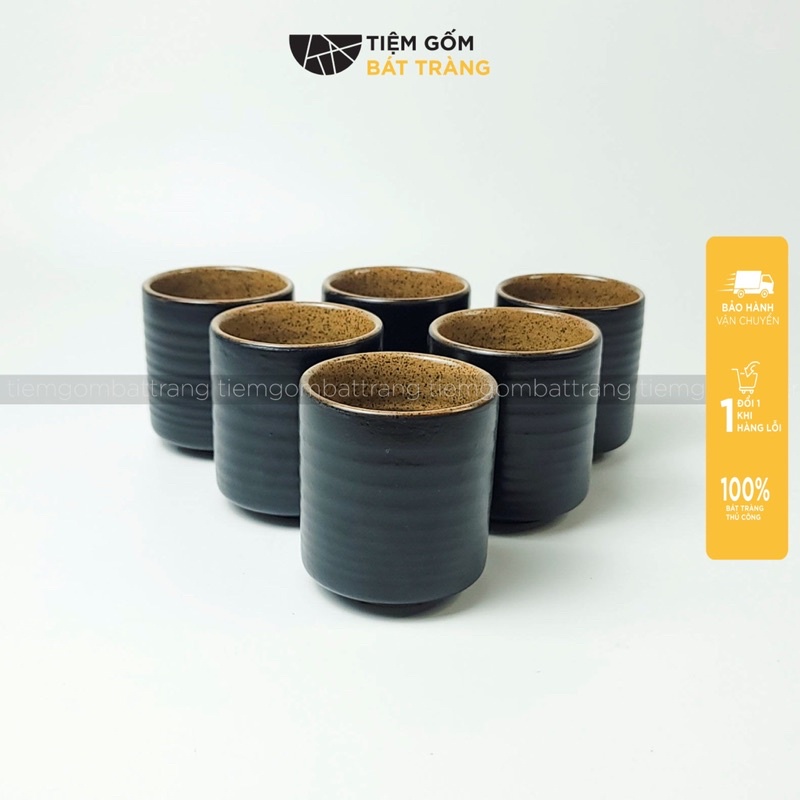 Cốc Trụ To Uống Nước Chén Nước Men Đen Lòng Nâu Gốm Sứ Bát Tràng Cao Cấp 2 Size