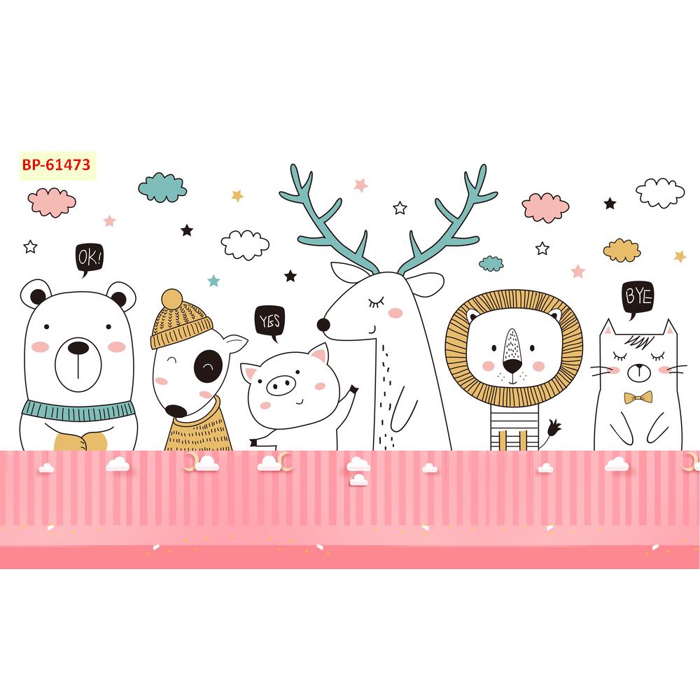 Tranh Dán Tường Phòng Trẻ Em Hoạt Hình Ngộ Nghĩnh 3D