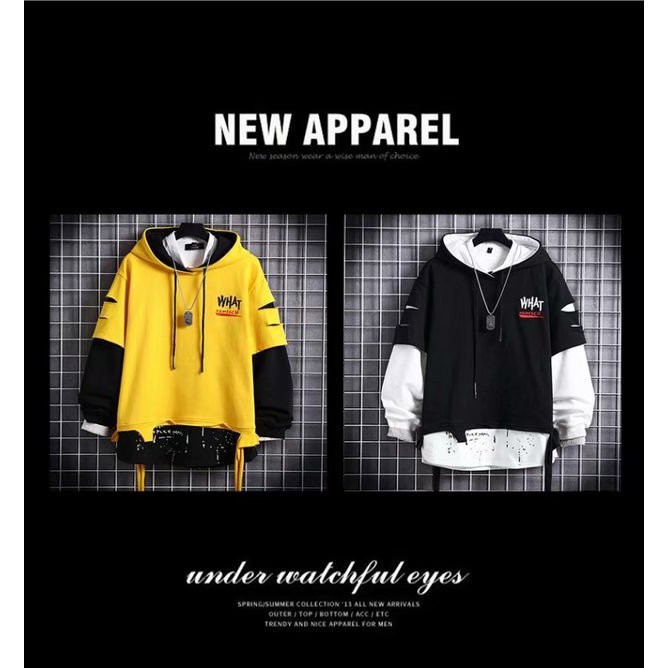 Áo khoác hoodie dáng rộng thiết kế giả hai lớp cá tính sành điệu cho nam