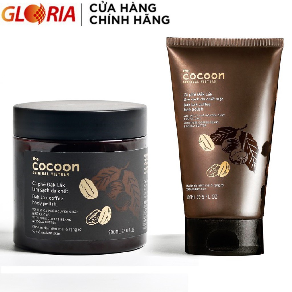 Bộ Cà Phê Đắk Lắk Làm Sạch Da Chết Cocoon: Da Mặt 150ml + Cơ Thể 200ml