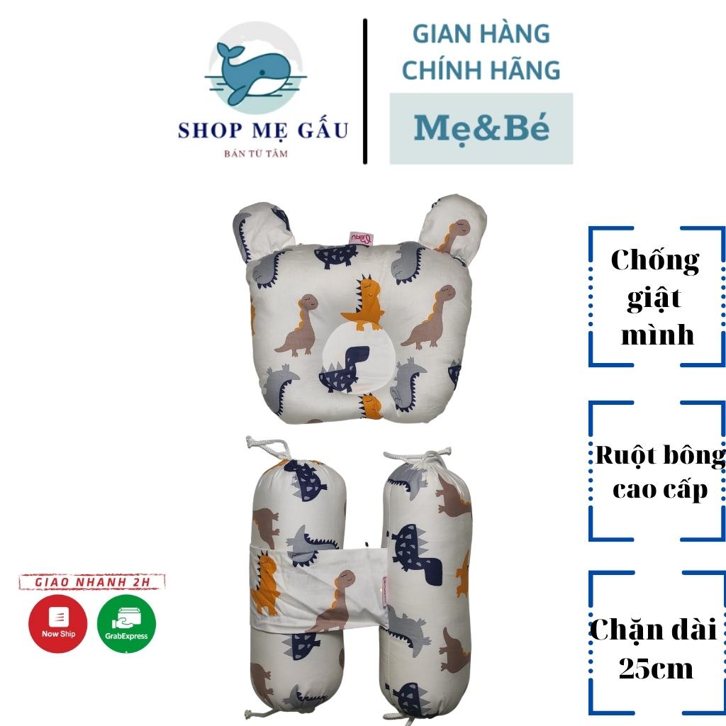 Gối chặn cho bé, bộ chèn bụng sơ sinh MERU chống bẹt đầu ruột bông cao cấp