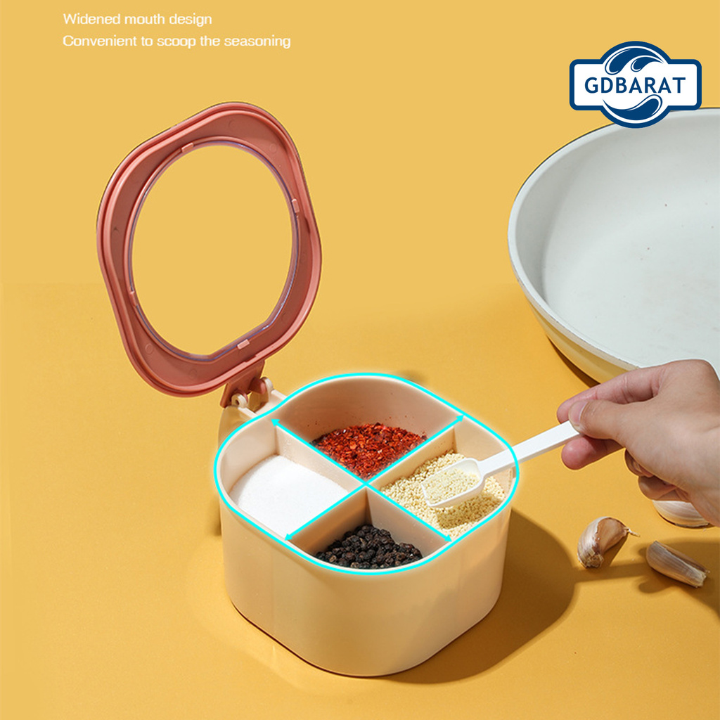Hộp Đựng Gia Vị 4 Trong 1 Kèm Muỗng Tiện Dụng Cho Nhà Bếp