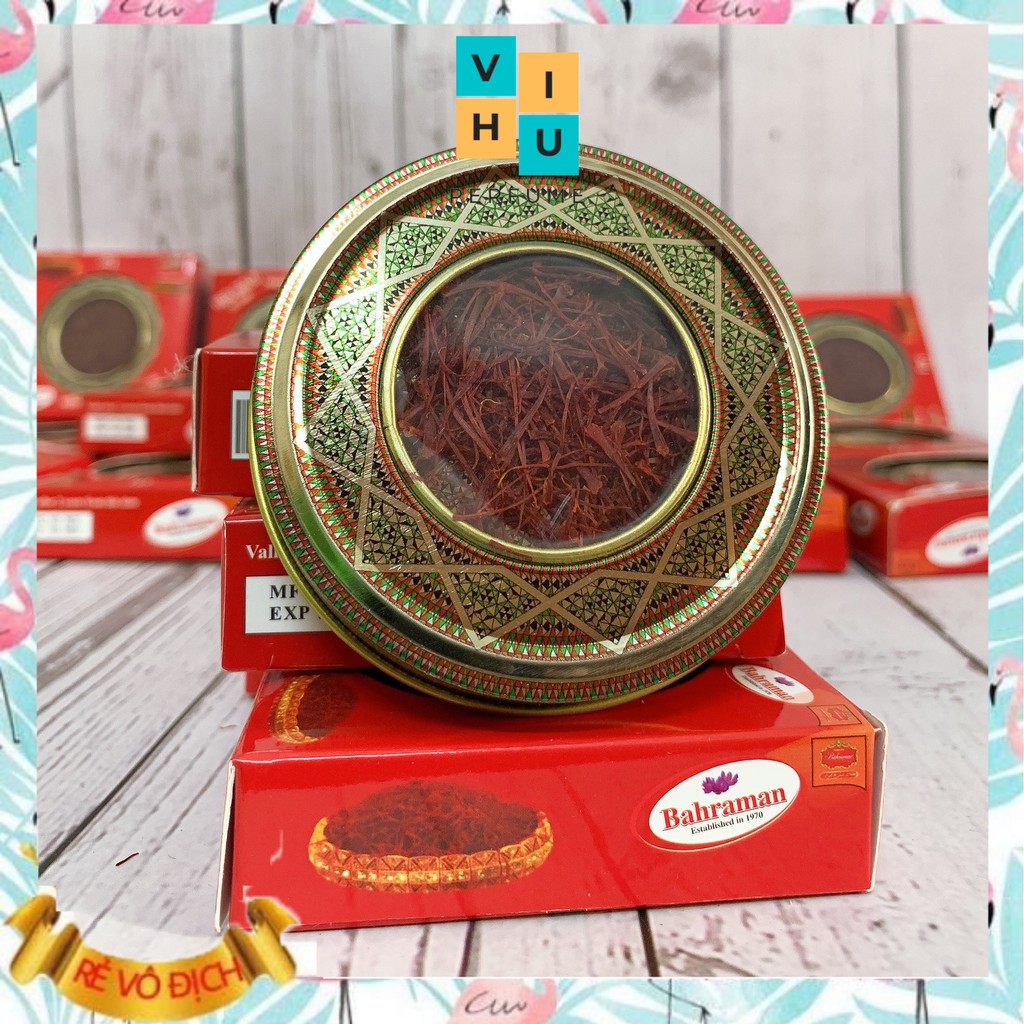 Nhụy hoa nghệ tây saffron, saffron bahraman super negin hộp thiếc 1gr chính hãng Iran