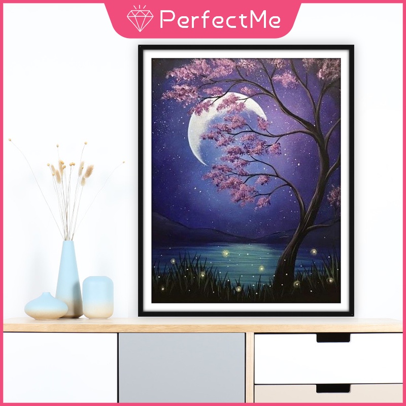 Bộ tranh đính đá 5D họa tiết bầu trời đêm tím độc đáo DIY