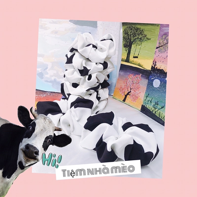 Dây cột tóc bò sữa hoạ tiết to,size bự xinh xắn cute-scrunchies Hot Hit