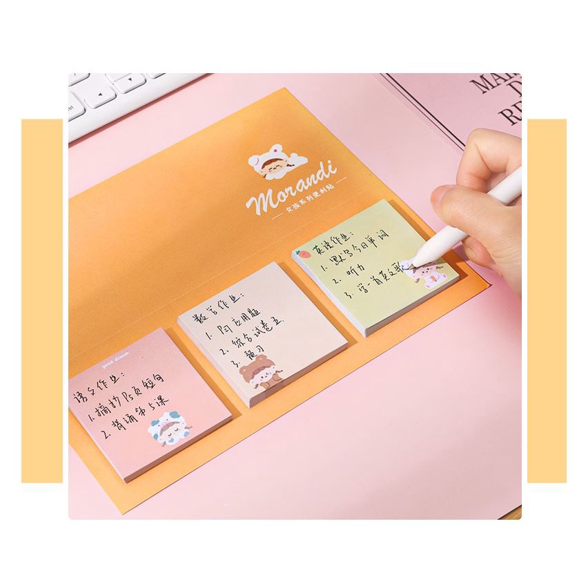 Set 3 tập giấy note Morandi gấu cute H180