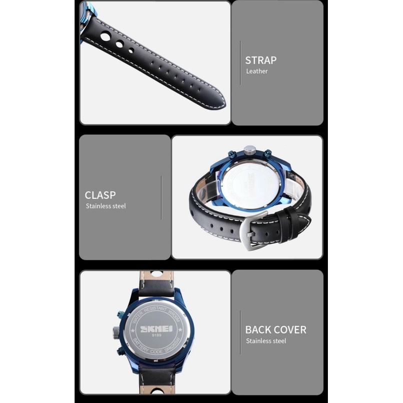 Đồng Hồ Nam Dây Da Cao Cấp SKMEI 9189 Chạy 6 Kim , Chống Nước tuyệt đối