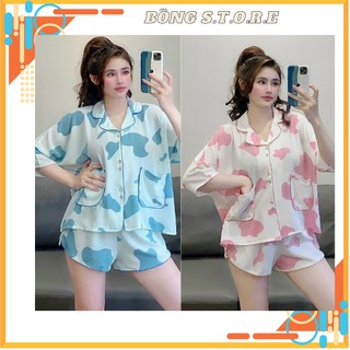Bộ mặc nhà nữ, Đồ ngủ Pijama cánh dơi lụa mango, đồ ngủ ngắn bò sữa, Bông S.T.O.R.E