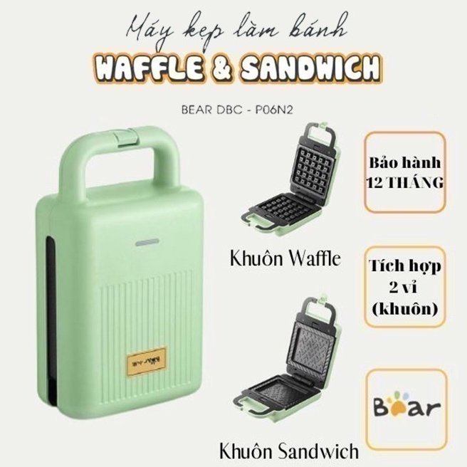 Máy Nướng Bánh Mỳ Sandwich - Waffle _Làm Bữa Ăn Sáng Cho Gia Đình_Bear P06N2