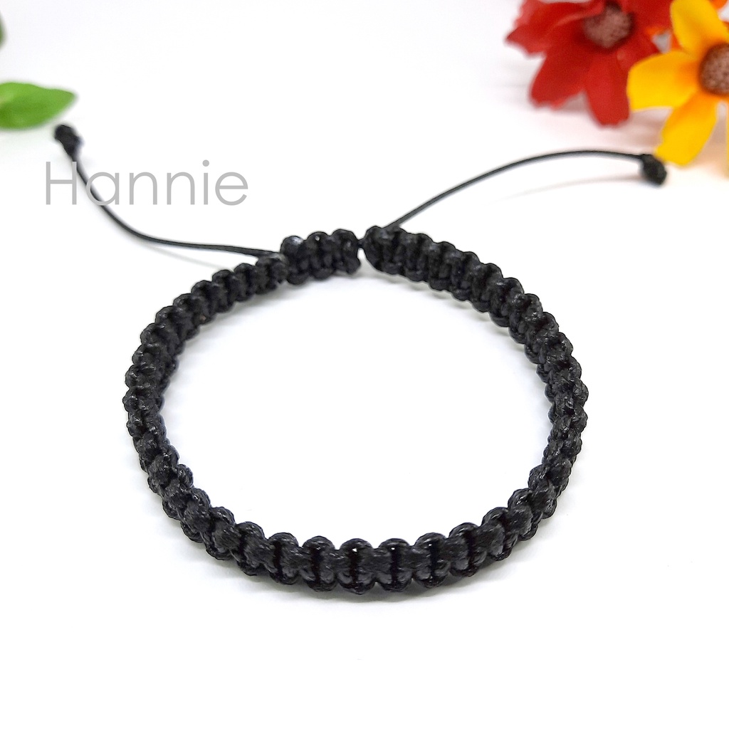 Vòng tay dây sáp màu đen dây rút đeo tay nam nữ handmade đơn giản