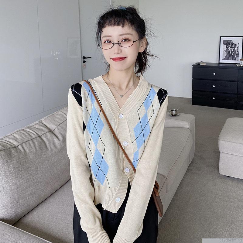 Áo khoác cardigan dệt kim tay dài cổ chữ V cài nút phía trước