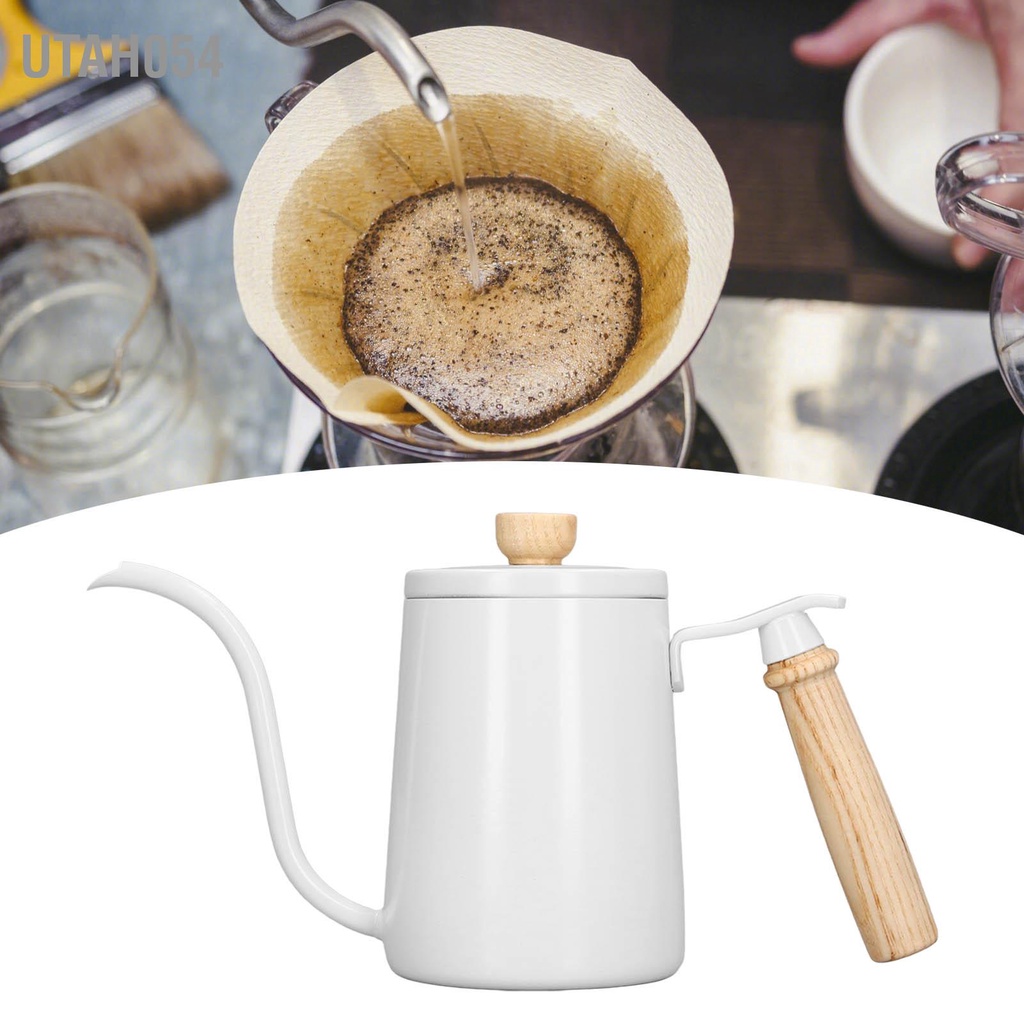 [Hàng Sẵn] Bình cổ ngỗng pha cà phê tay gỗ 600ml bằng thép không gỉ 304【Utah054】