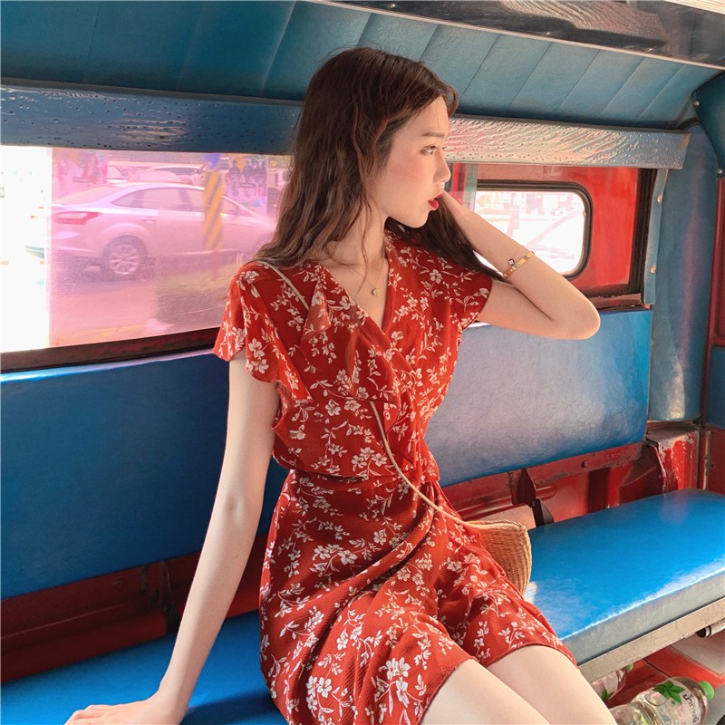 Đầm Voan Hoa Phong Cách Hàn Quốc Xinh Xắn Cho Nữ