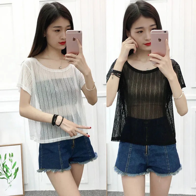 Áo Thun Cổ Tròn Tay Ngắn Phối Ren Plus Size Cho Nữ 40-100KG C9364