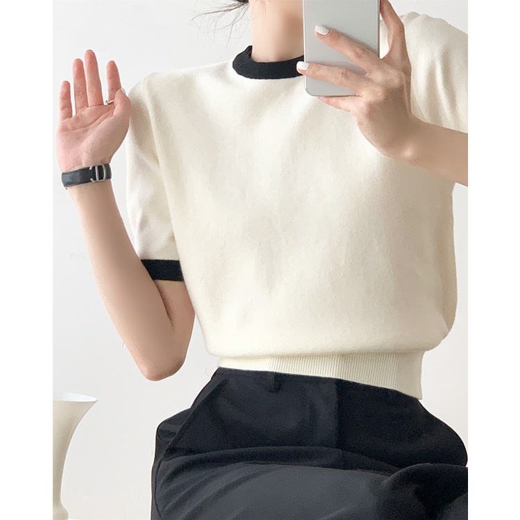 QADCOL  Áo Sweater Dệt Kim Tay Ngắn Kiểu Vintage Thiết Kế Trẻ Trung