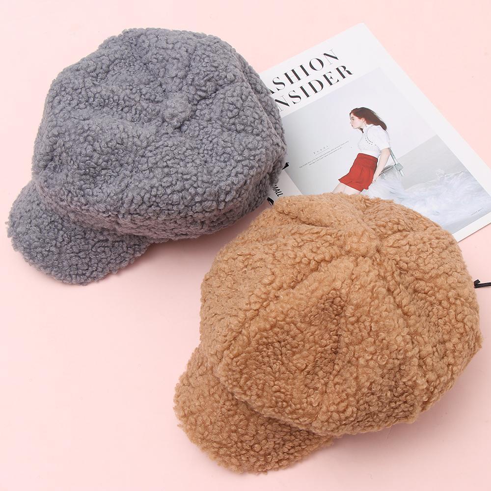 Nón Beret Lông Cừu Màu Trơn Co Giãn Thời Trang