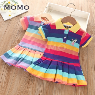 Đầm Thun Polo Tay Ngắn Sọc Cầu Vồng Cho Bé Gái (2-8 Tuổi)