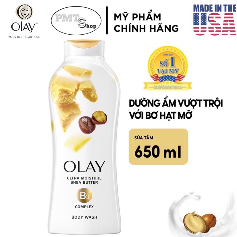 [USA] Sữa Tắm Dưỡng ẩm Olay Ultra Moisture Shea Butter 650ml bơ sữa hạt mỡ - Mỹ