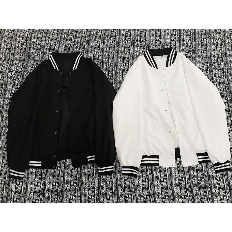 Áo khoác Bomber Dù Kaki 2 Lớp Jacket Bomber Basic Trắng Đen Phong Cách Streetwear Unisex Thời Trang Nam Nữ Áo Bóng Chày