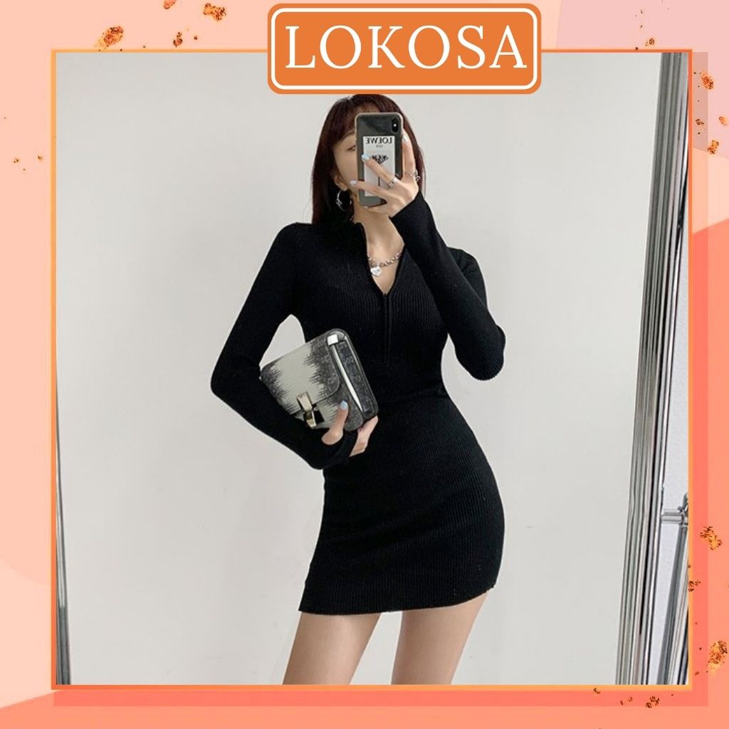 Đầm Body Cổ Lọ LOKOSA Váy Ôm Body Sexy Thun Gân Thiết Kế  Sang Trọng Đi Dự Tiệc Công Sở VD005