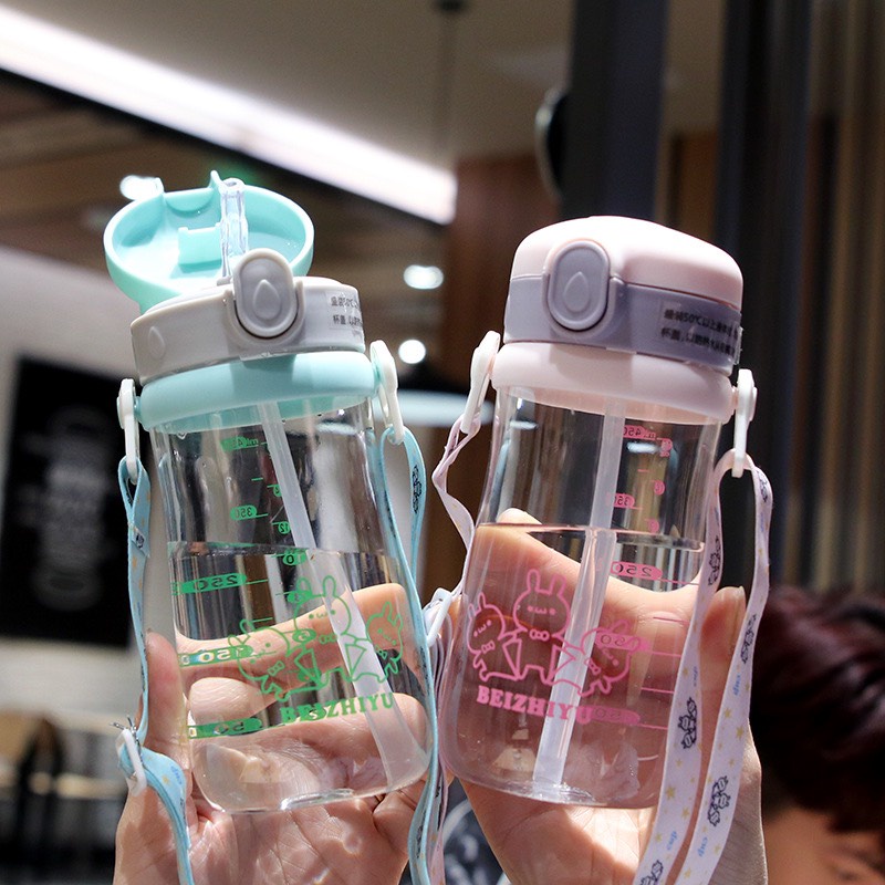 ( Tặng dây đeo ) Bình tập uống nước cho bé, Bình nước cho bé cao cấp 350ml bằng nhựa PP chịu nhiệt tốt