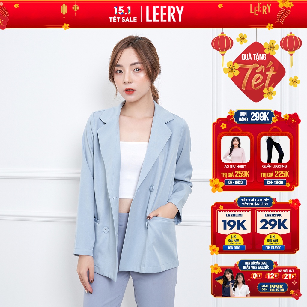 Áo vest nữ ,blazer 1 lớp, áo khoác ngoài màu xanh hàng thiết kế cao cấp LEERY VEST-02