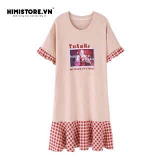 [CÓ SẴN] ĐẦM ĐẸP CHO NGƯỜI MẬP MÀU HỒNG CHỮ THANKS HM110 THƯƠNG HIỆU HIMISTORE
