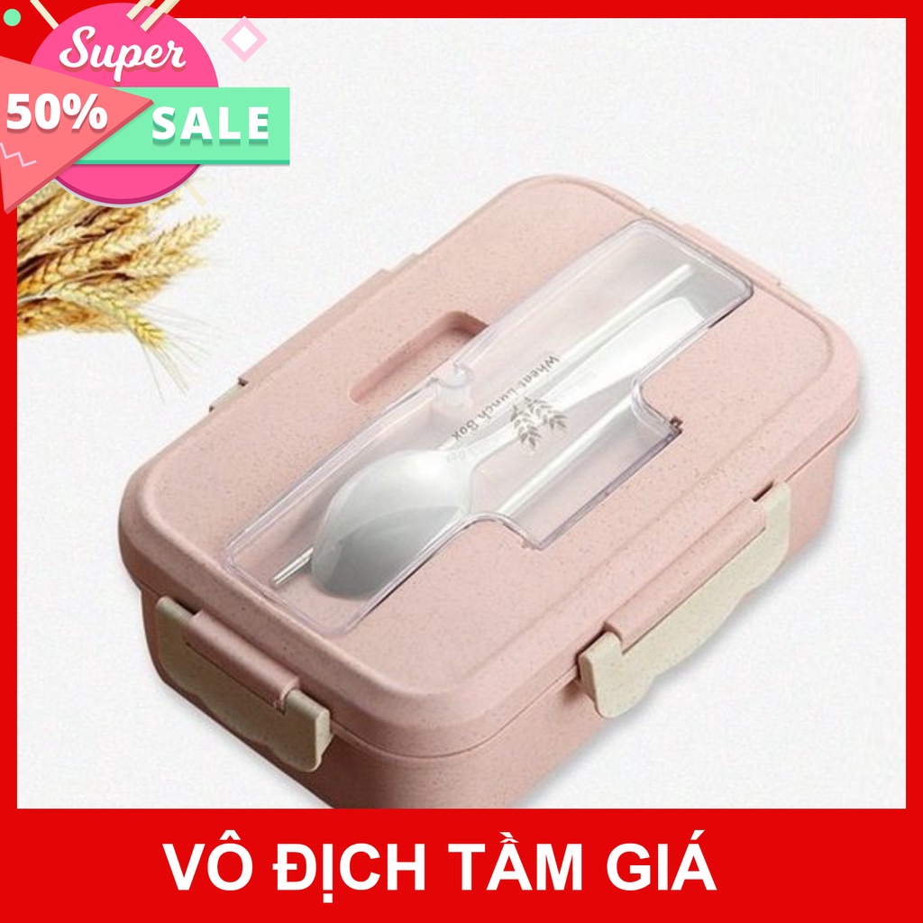 HỘP CƠM LÚA MẠCH 1 tầng 3 NGĂN KÈM ĐŨA THÌA INOX