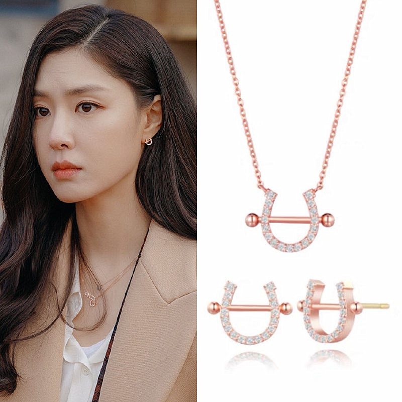 XiaoboACC Dây Chuyền / Hoa Tai Phong Cách Phim Hạ Cánh Nơi Anh Với Kim Xỏ Bằng Bạc 925 Khảm Đá Sang Trọng