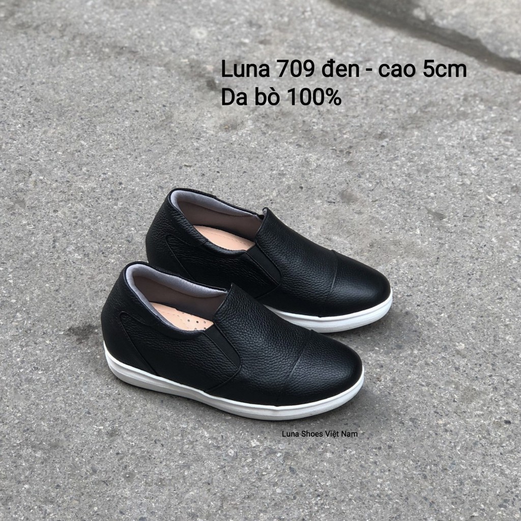 Giày lười nữ, slip on Lunashoes (709) da bò thật mềm đế cao su cao 5p cực đẹp hack chiều cao giầy trung niên cho mẹ