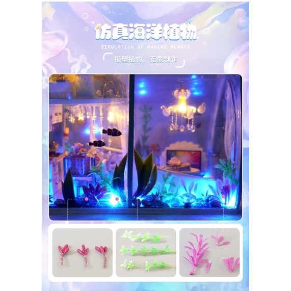 (Tặng keo sữa,đèn)Mô hình căn nhà dưới đáy biển búp bê đồ chơi diy doll house bé tự lắp TW39